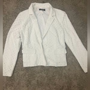 Nine West white embroidered eyelet notched jacket/blazer